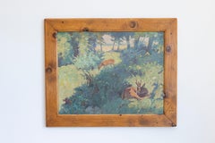 Deer in the Woods, Bert Fricke Wolfenbuttel Oil on Panel Painting circa 1920