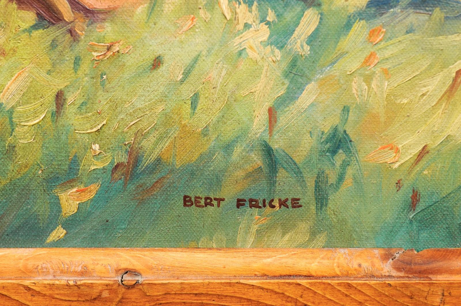 Peinture à l'huile sur panneau « Cerf dans les bois » de Bert Fricke Wolfenbuttel, vers 1920 en vente 1