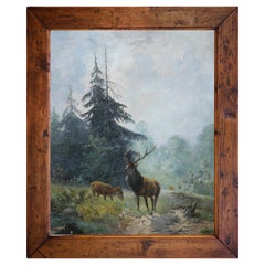 Deer in the Woods Painting, Paul Rippert, 1891