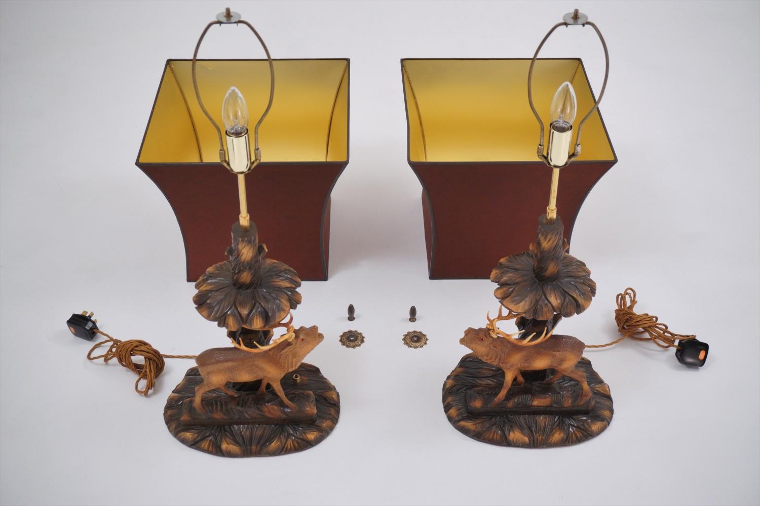 Deer Lamp, a Pair Black Forest Carving by Rhön Sepp 1940s, Germany For Sale 4