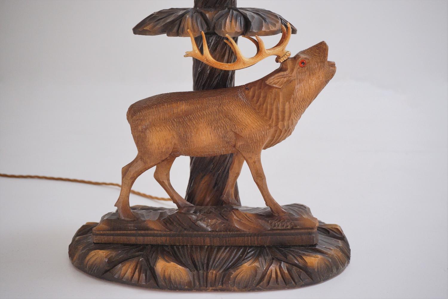 Deer Lamp, a Pair Black Forest Carving by Rhön Sepp 1940s, Germany In Good Condition For Sale In London, GB