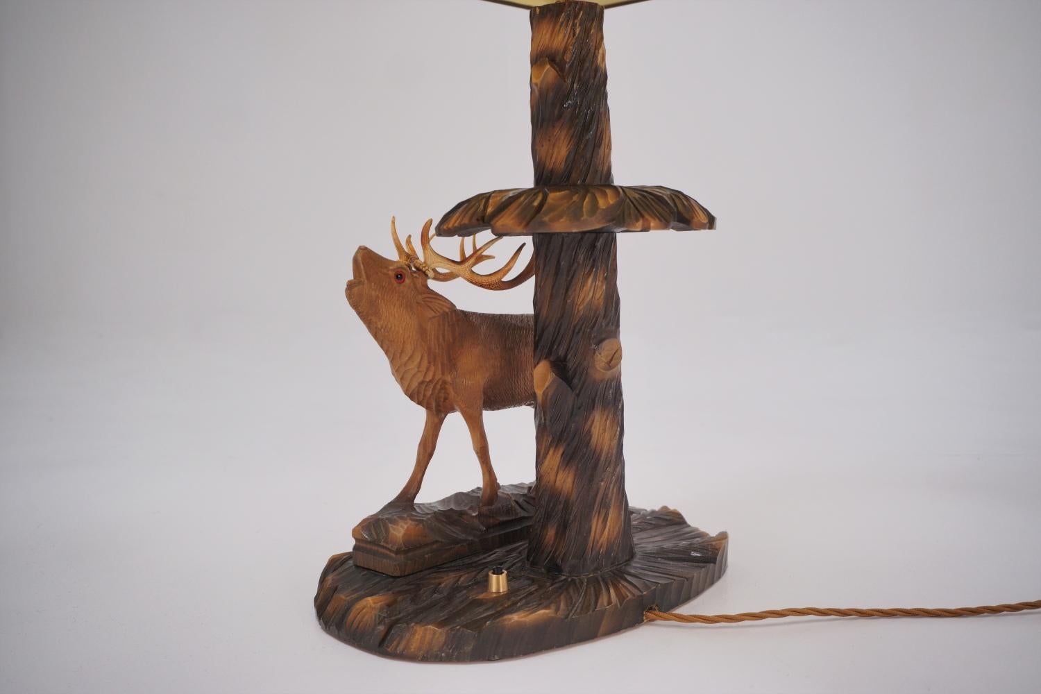 Deer Lamp, a Pair Black Forest Carving by Rhön Sepp 1940s, Germany For Sale 2