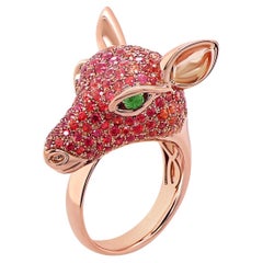 Hirsch Orange Saphir Fancy Diamant & Grüner Granat 18K Rose Gold Tier Ring
