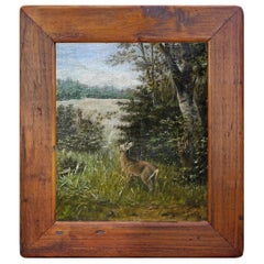 Antique Deer Painting, Animals Oil on Canvas by P. Haack, 1893