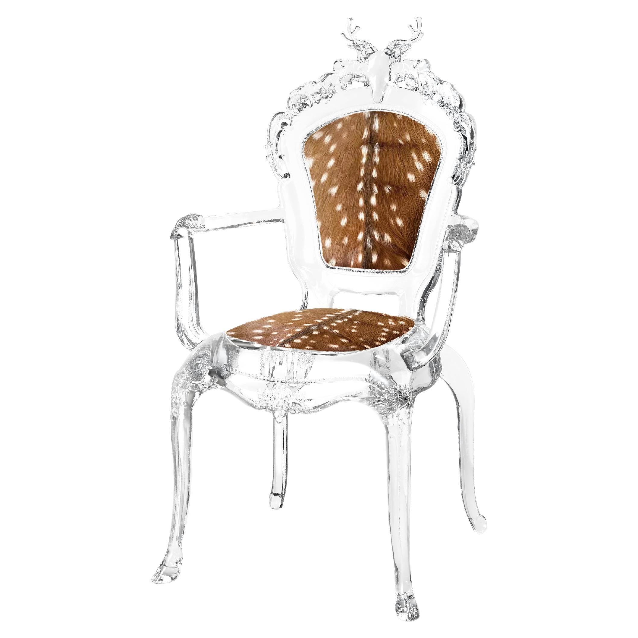Deer Sculpture Art Chair, Rococo Style Antique Chair with Crystal by GORDON GU For Sale
