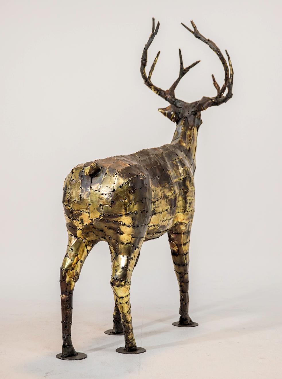 French Deer, Sculpture in Oxidized Brass by François Melin, 1970 For Sale