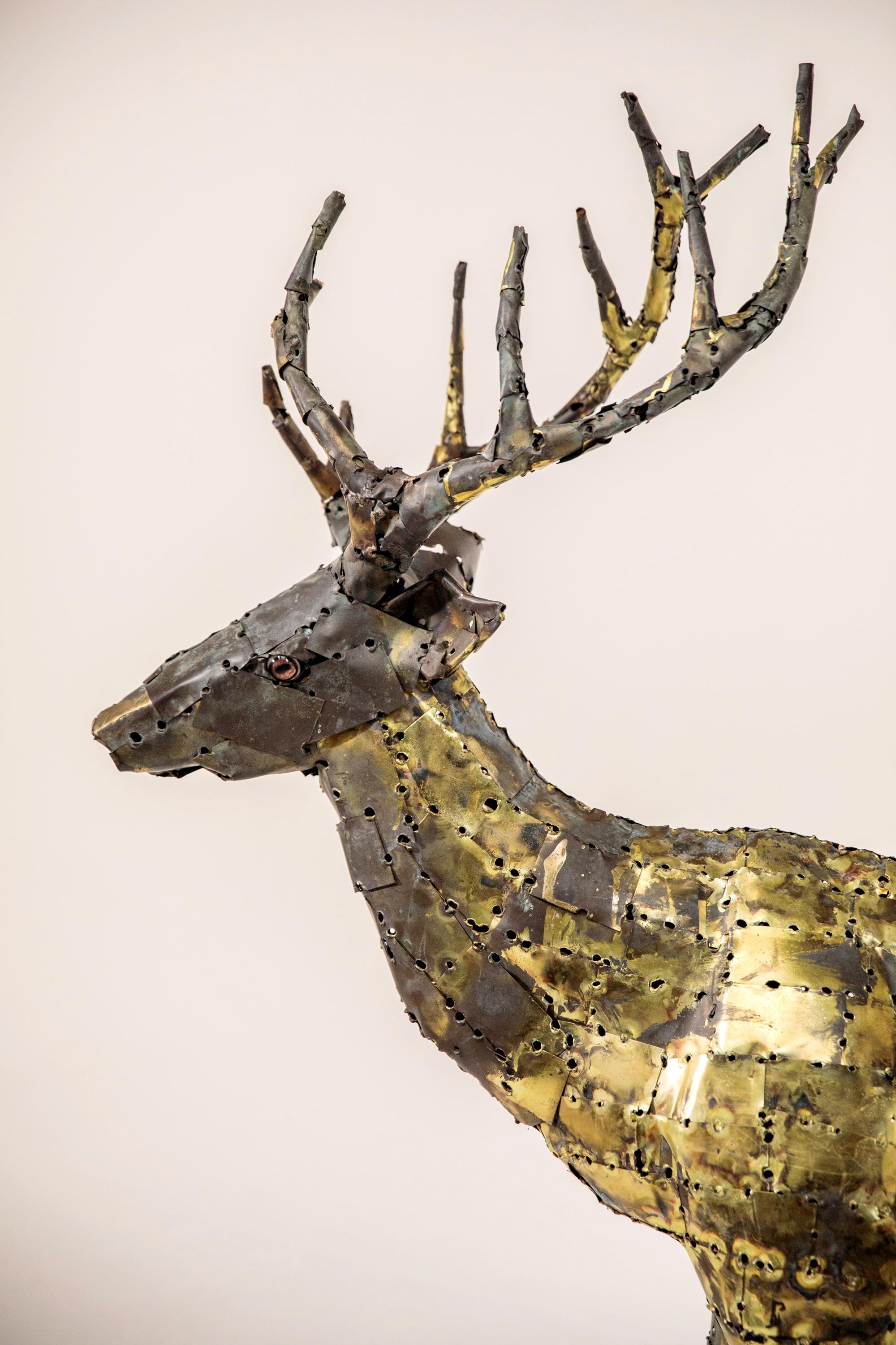 Deer, Sculpture in Oxidized Brass by François Melin, 1970 In Good Condition For Sale In Paris, FR