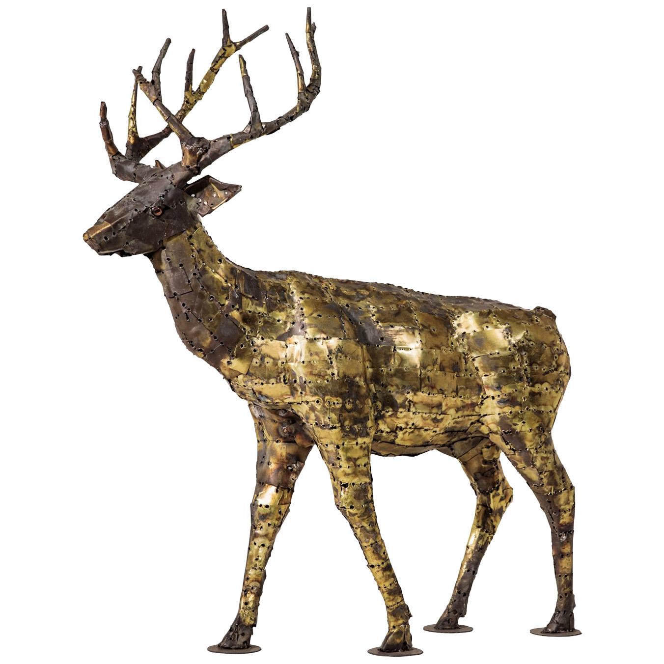 Deer, Sculpture in Oxidized Brass by François Melin, 1970