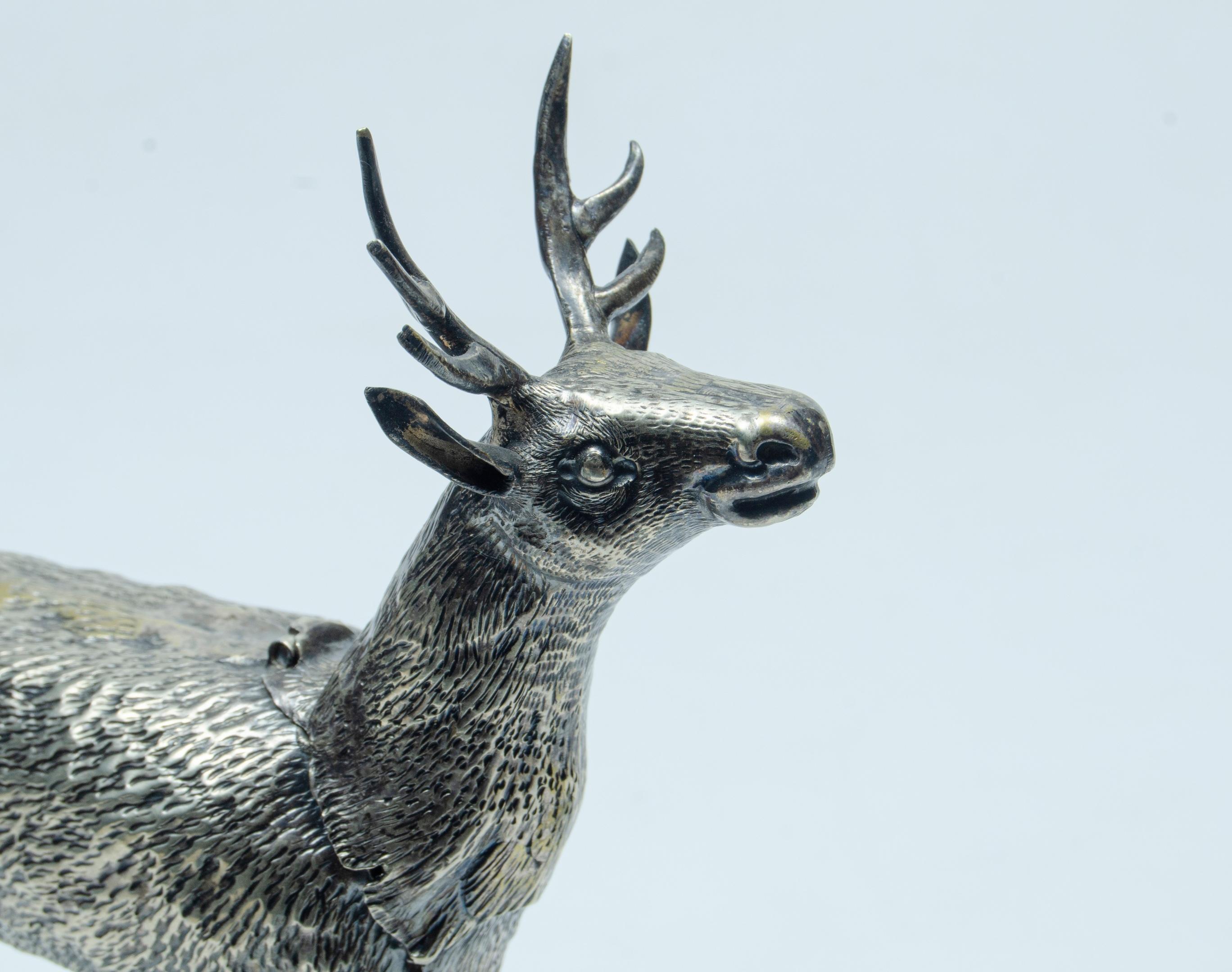 American Colonial Deer Sculpture in Silver For Sale