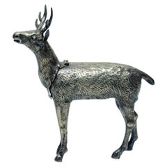 Antique Deer Sculpture in Silver