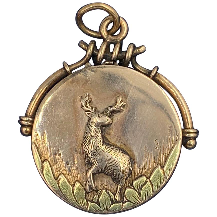 Deer Stag Locket Pendant Gold Victorian Belle Epoque