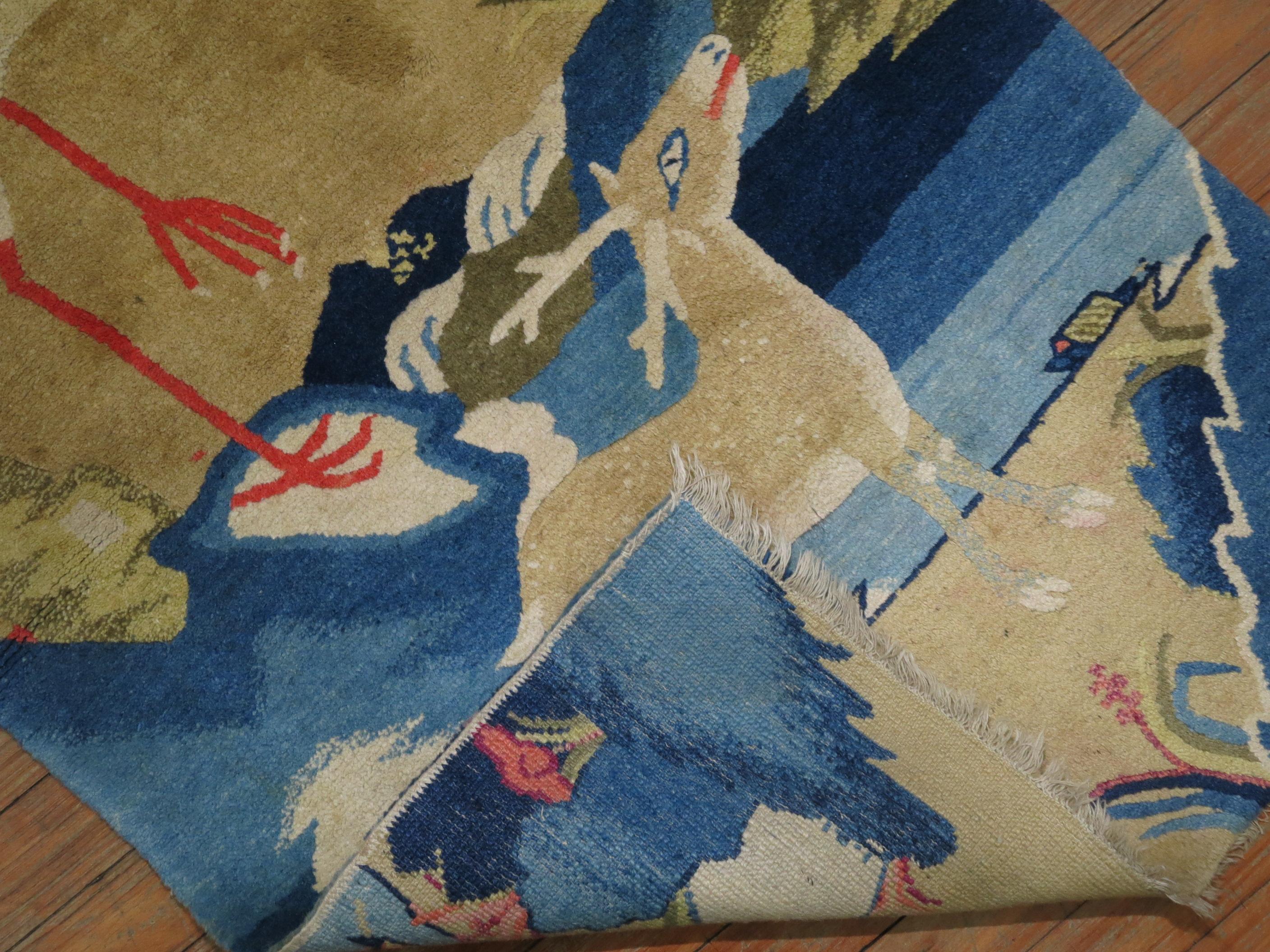 Deer Swan Pictorial Tibetan Pictorial Rug In Good Condition In New York, NY