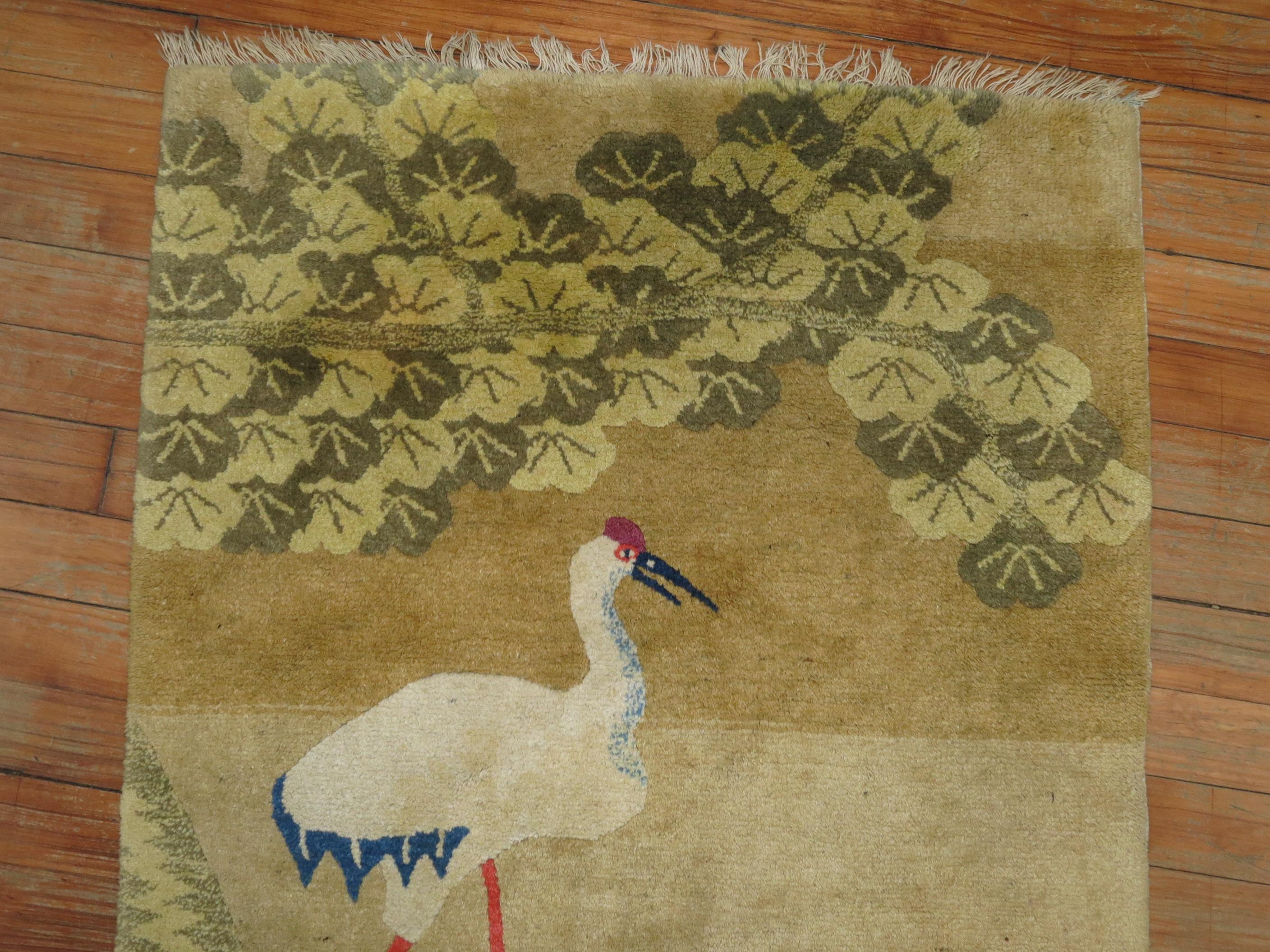 20th Century Deer Swan Pictorial Tibetan Pictorial Rug