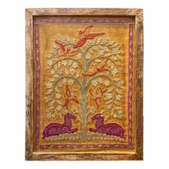 "Cervo con albero della vita", ricamo Art Déco-Modernista in rosso e verde intenso