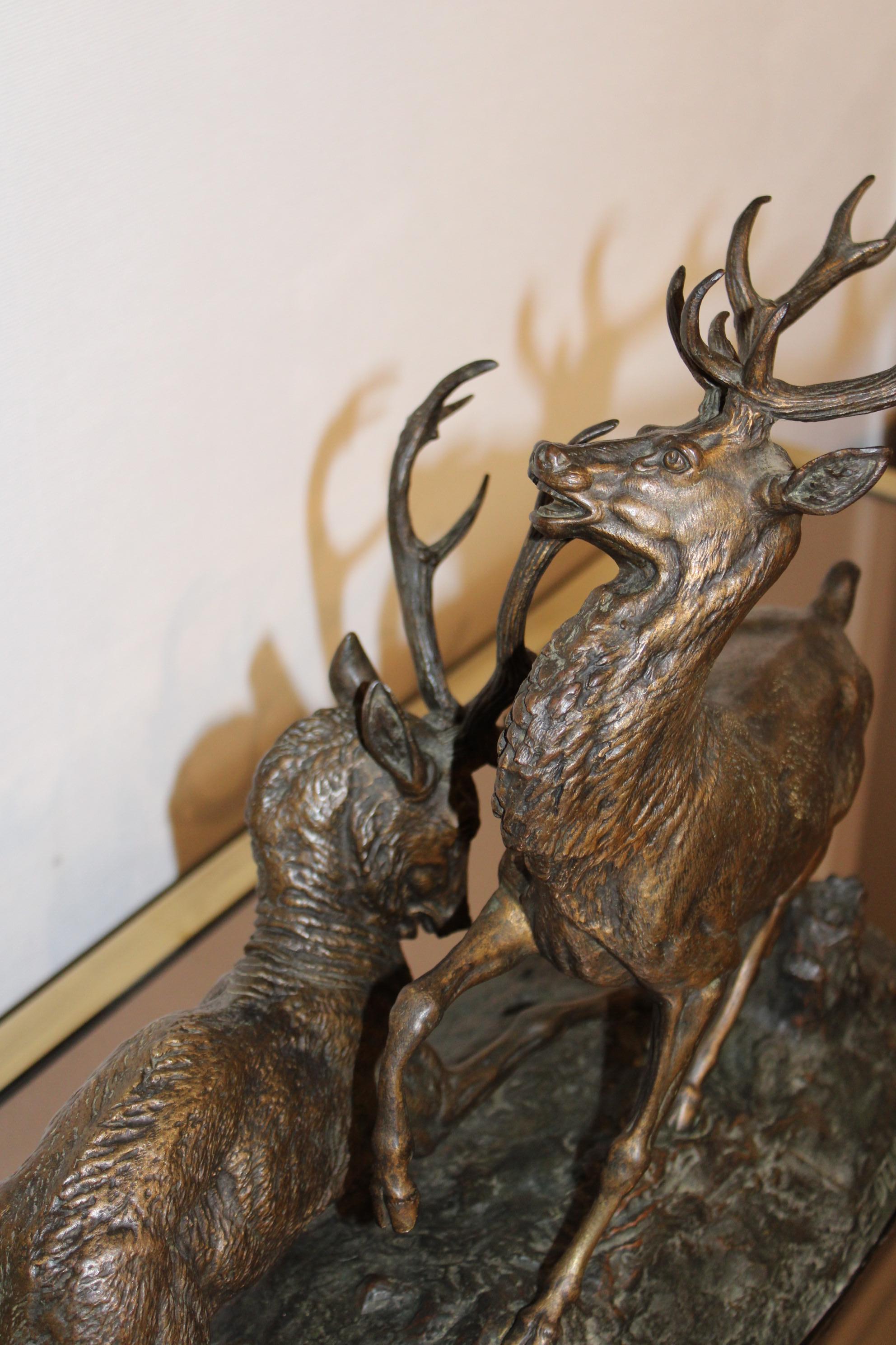 Sculpture en bronze de cerfs par Edouard Delabrièrre, France, 19ème si�ècle 4