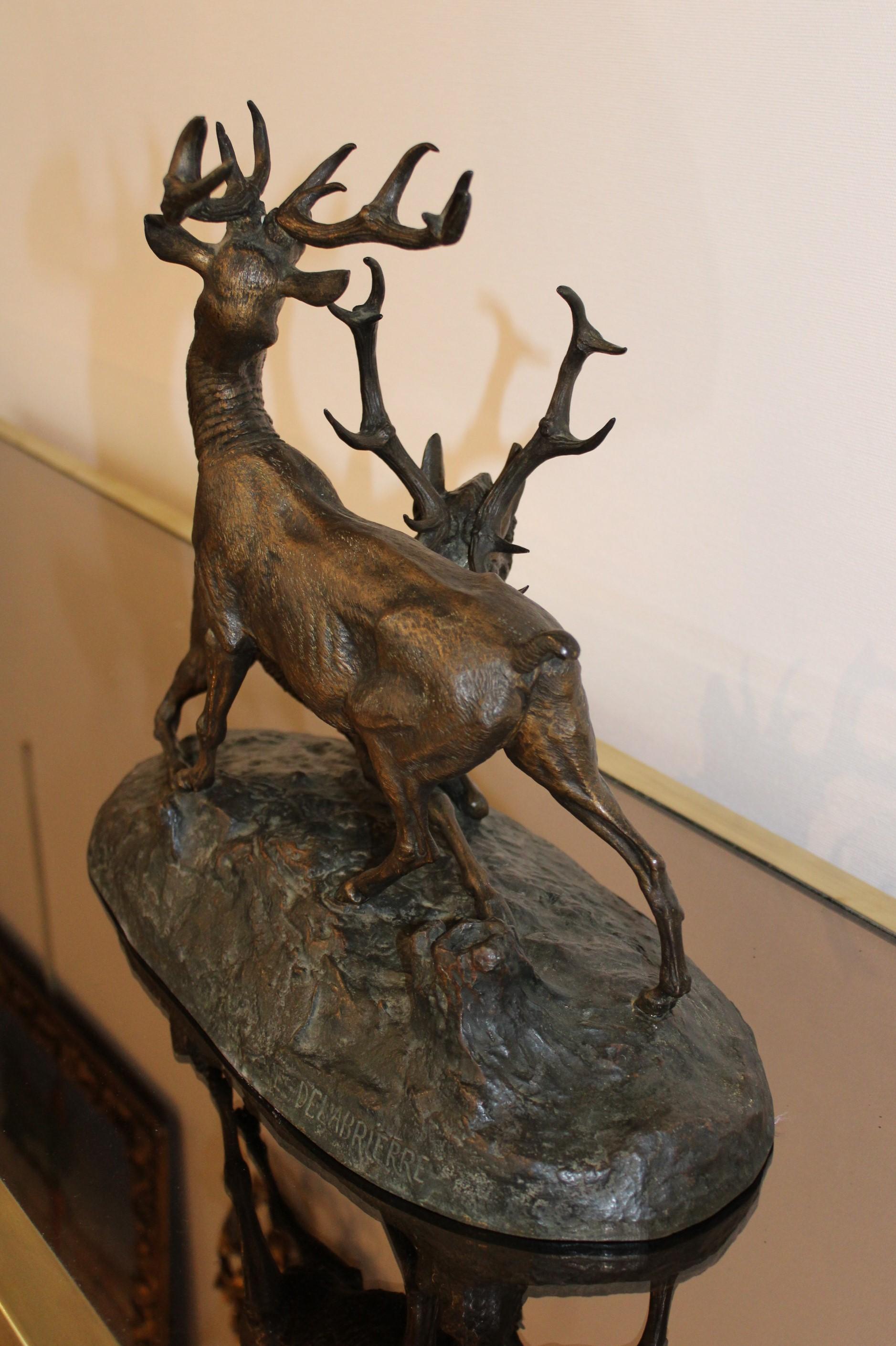 Sculpture en bronze de cerfs par Edouard Delabrièrre, France, 19ème siècle 5