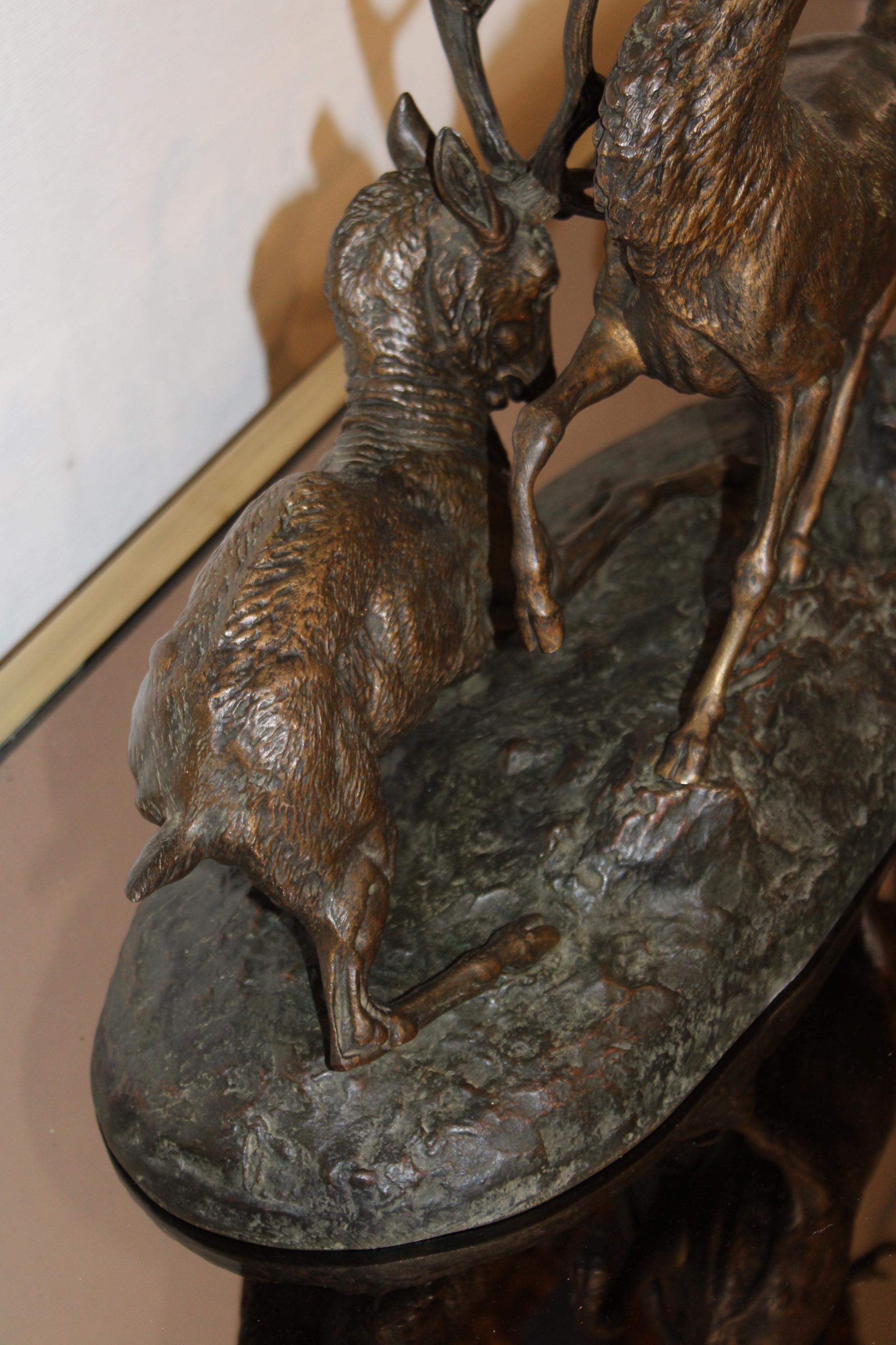 Sculpture en bronze de cerfs par Edouard Delabrièrre, France, 19ème siècle 6