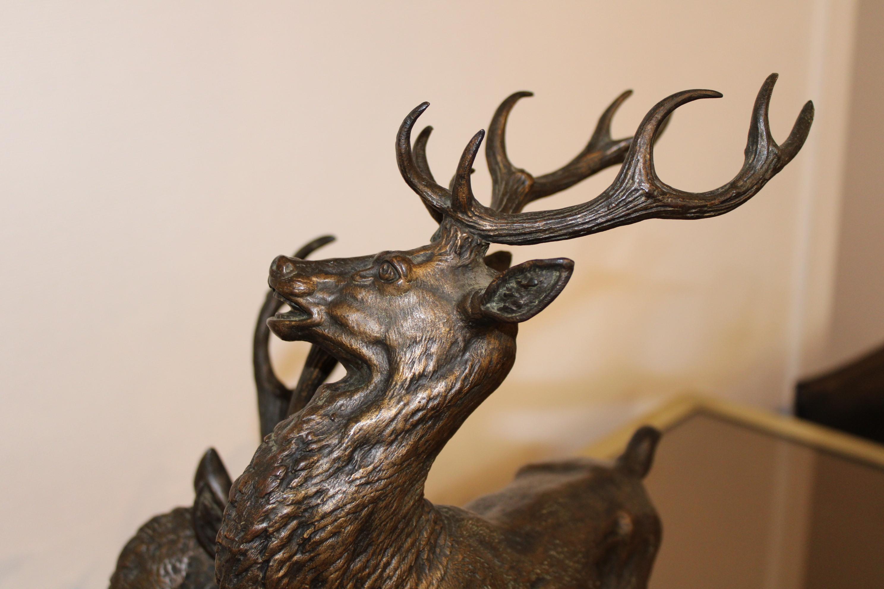 Sculpture en bronze de cerfs par Edouard Delabrièrre, France, 19ème siècle 8
