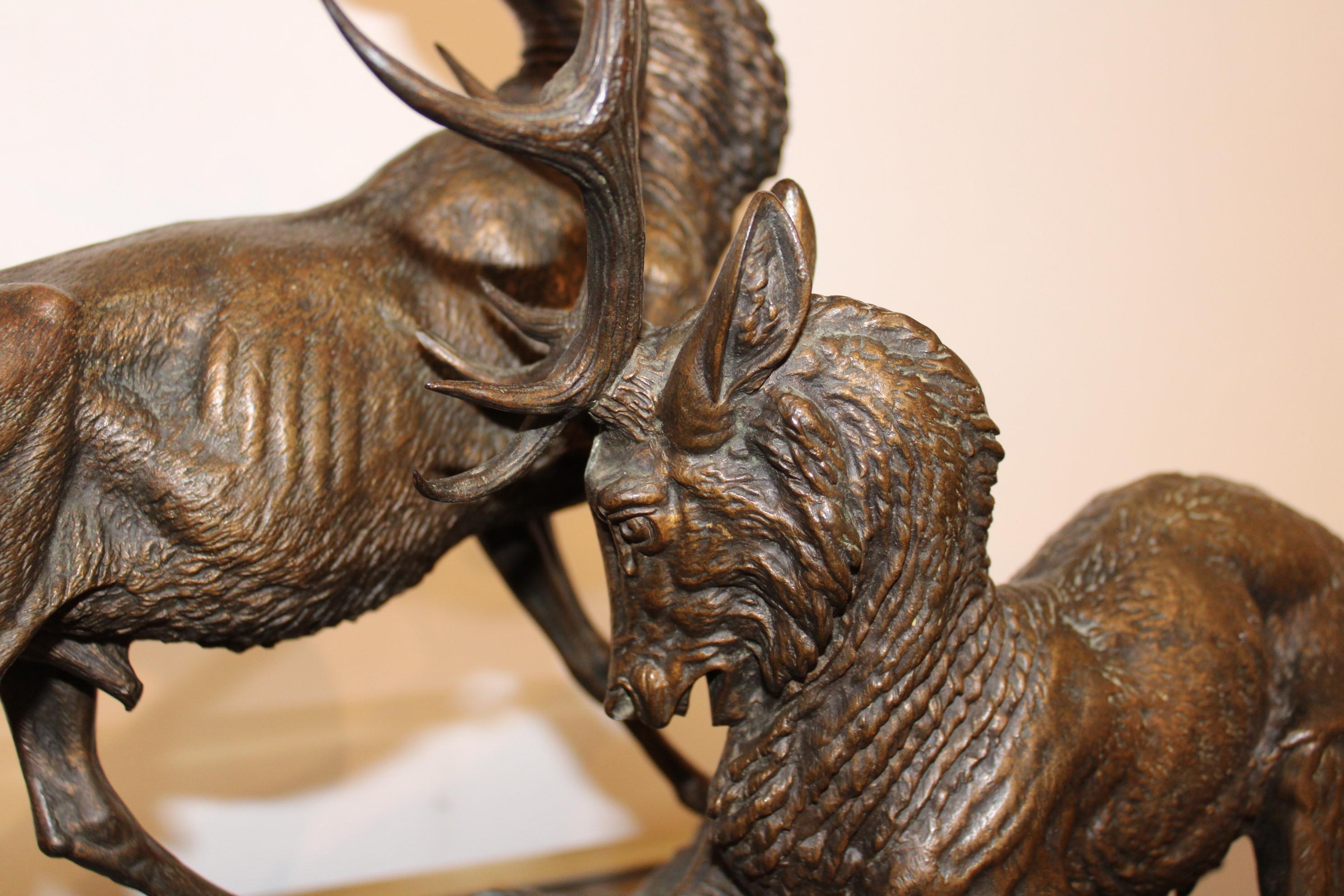 Français Sculpture en bronze de cerfs par Edouard Delabrièrre, France, 19ème siècle