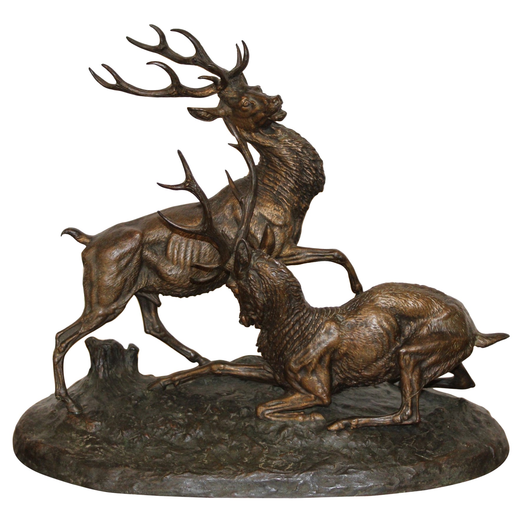 Sculpture en bronze de cerfs par Edouard Delabrièrre, France, 19ème siècle