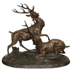 Bronzeskulptur eines Hirsches von Edouard Delabrièrre, Frankreich, 19.