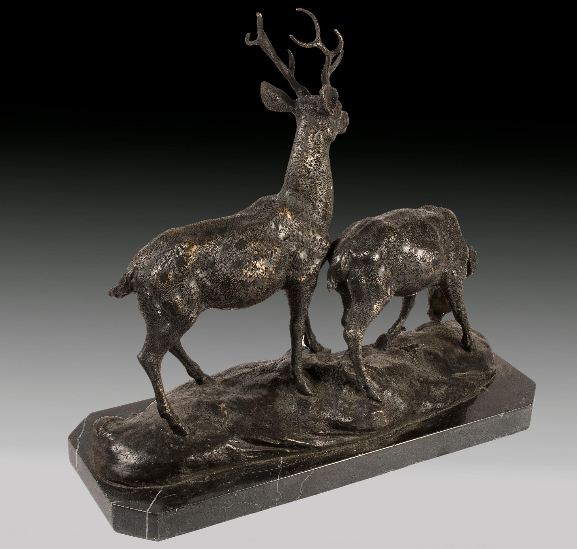 Other Deers 'Stag and Hind' Bronze, Marble, 20th Century