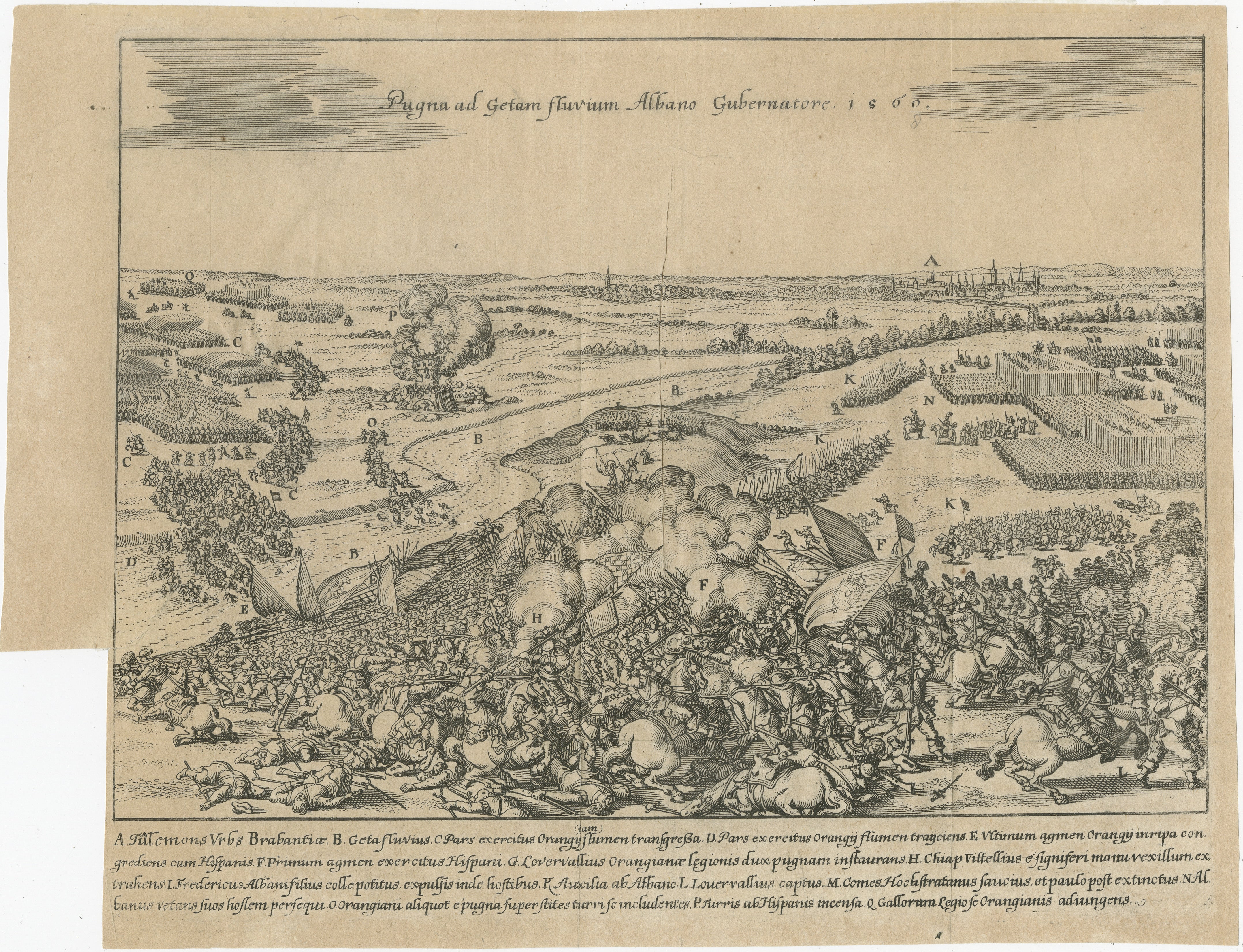 Engraved Defeat at River Gete: The Fall of Orange to Alva in 1568, Published in 1730 For Sale