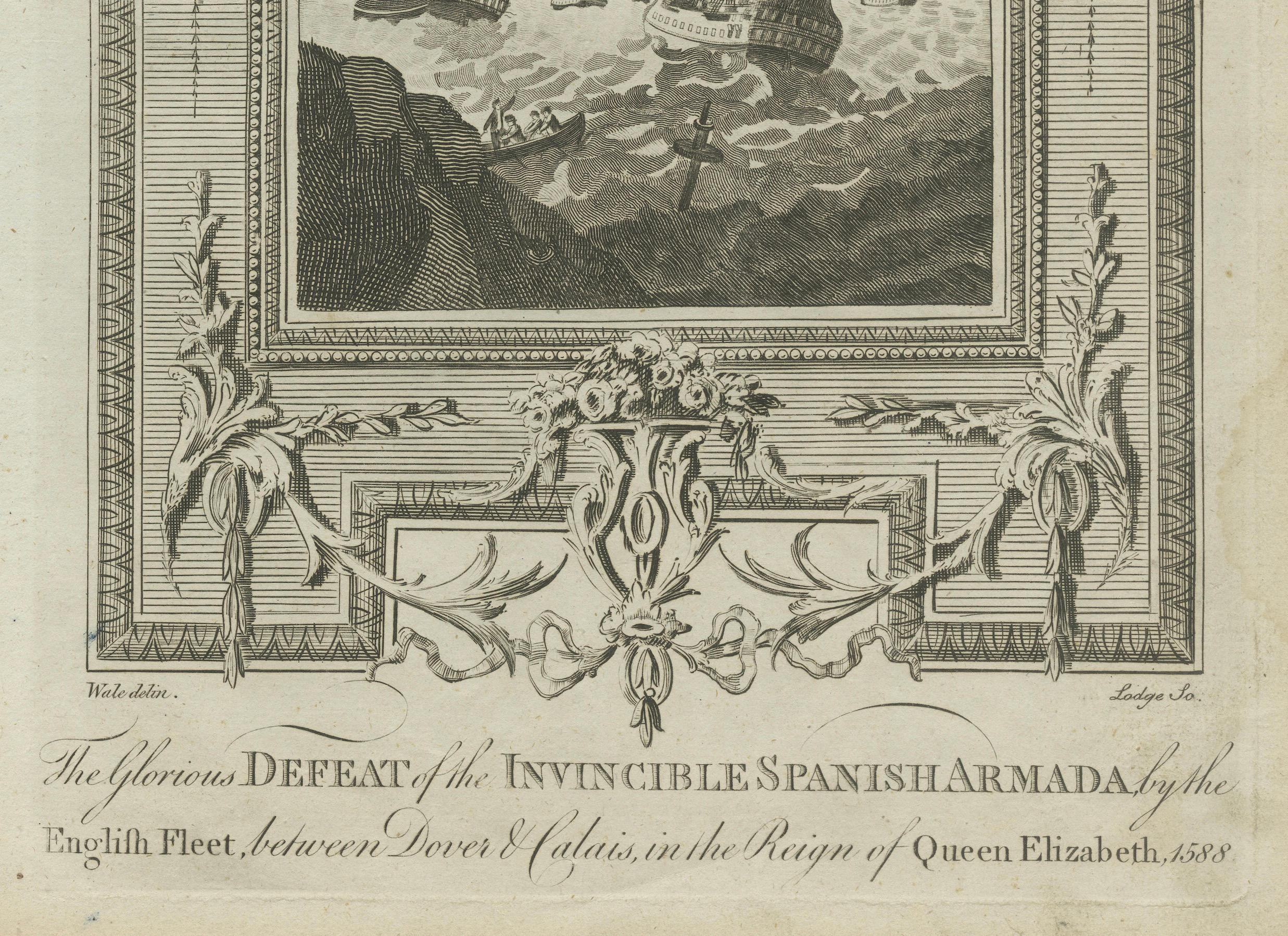 Defeat of the Spanish Armada, 1588: Kupferstich von Alexander Hogg aus dem 18. Jahrhundert im Zustand „Gut“ im Angebot in Langweer, NL