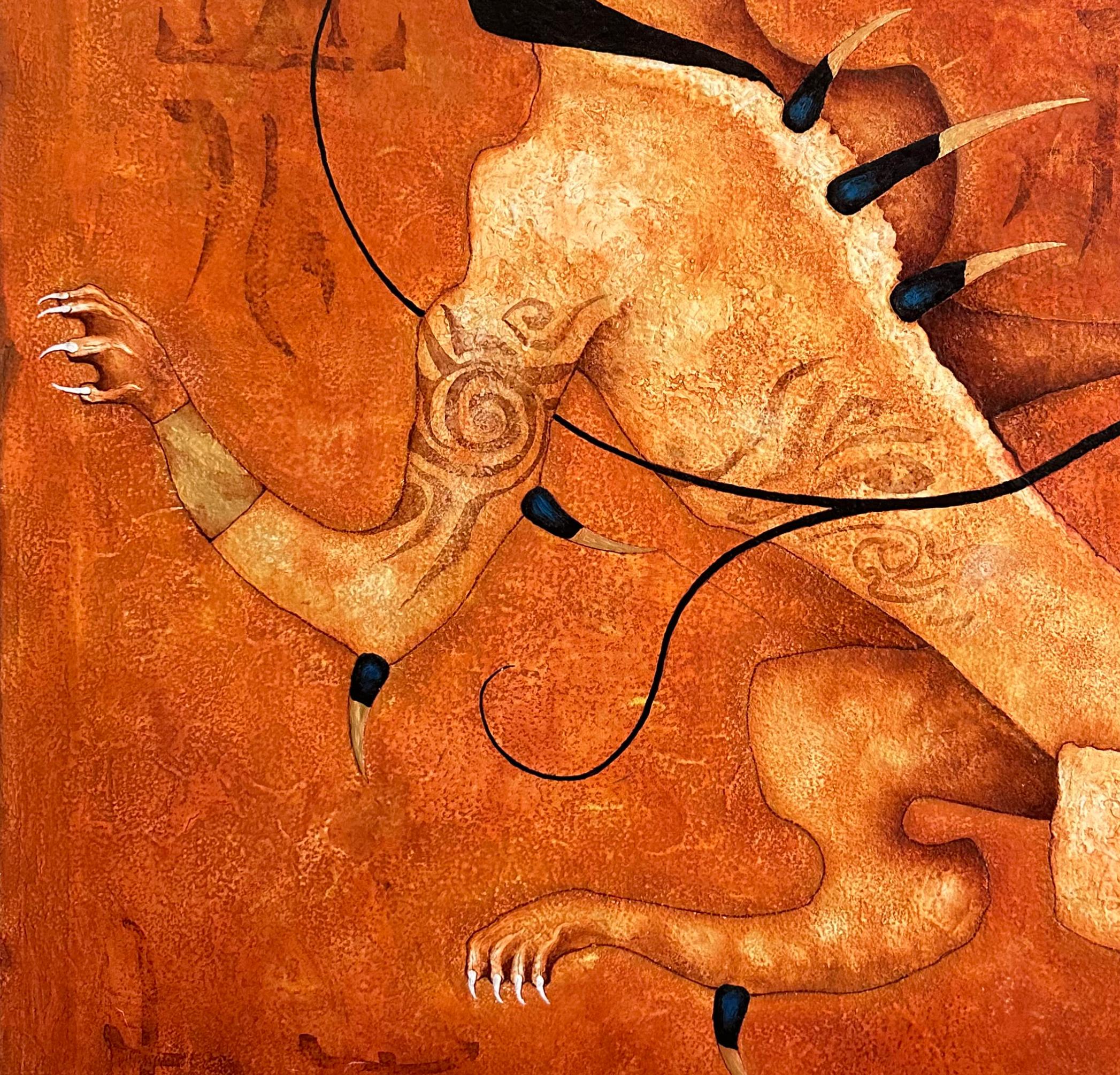 „Defender“ Öl auf Leinwand Originalgemälde in Holzrahmen mit Blattgold, Öl auf Leinwand, 2005 im Angebot 2
