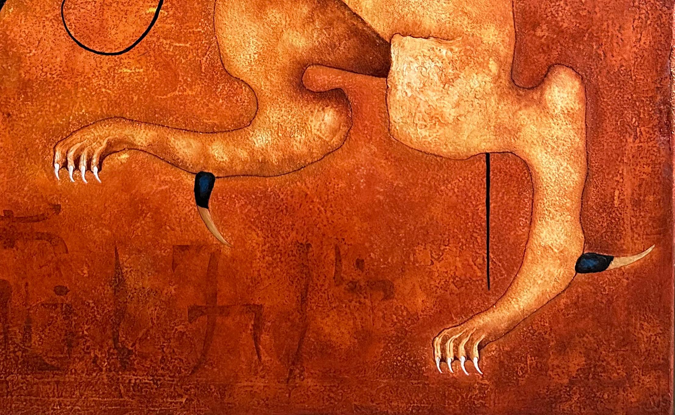 „Defender“ Öl auf Leinwand Originalgemälde in Holzrahmen mit Blattgold, Öl auf Leinwand, 2005 im Angebot 3
