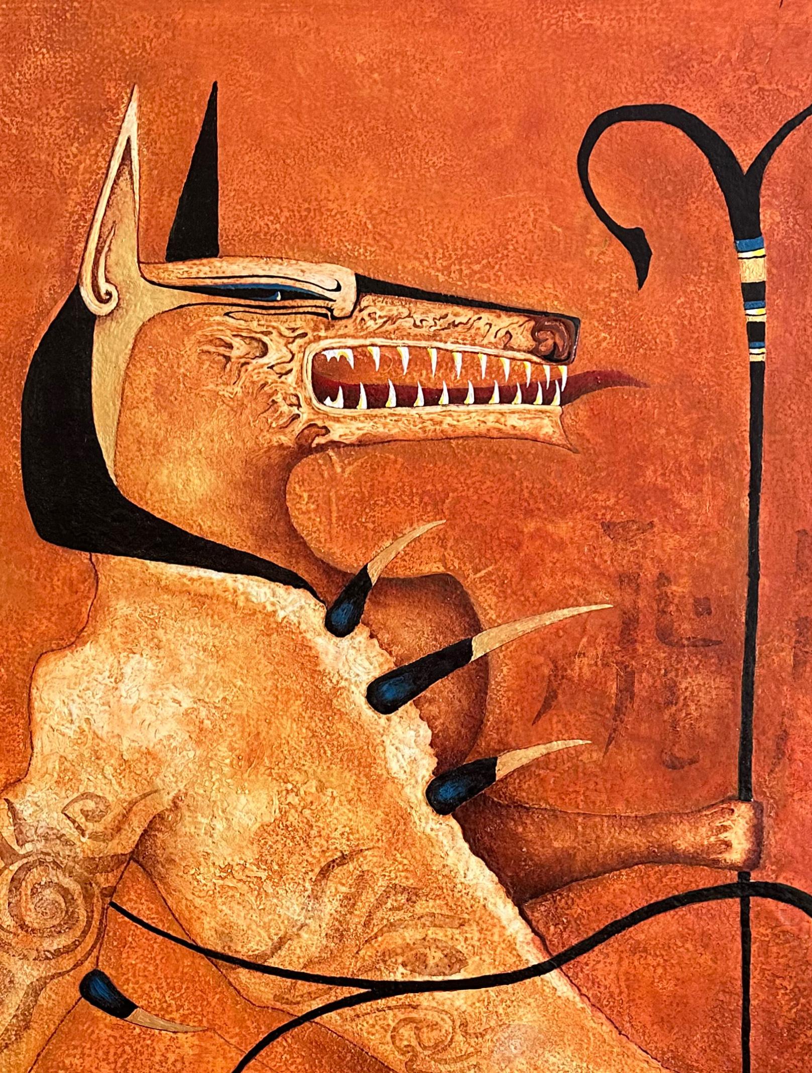 „Defender“ Öl auf Leinwand Originalgemälde in Holzrahmen mit Blattgold, Öl auf Leinwand, 2005 (Handbemalt) im Angebot