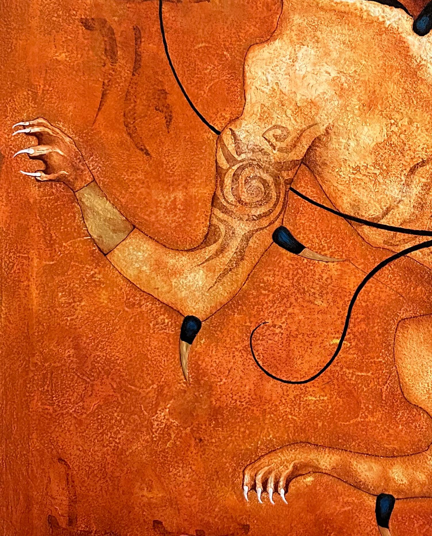 „Defender“ Öl auf Leinwand Originalgemälde in Holzrahmen mit Blattgold, Öl auf Leinwand, 2005 im Zustand „Relativ gut“ im Angebot in Hong Kong, HK