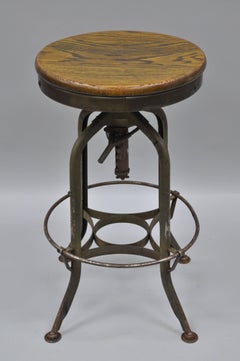 Defiance Wood & Metal Green Industrial Architect Draftsman Swivel Stool Drafting