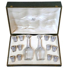 Antique Deflon French Sterling Silver 18-Karat Gold Liquor Set of 14-Piece, Original Box