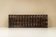 Defour Brutalist Sideboard in Solid Dark Stained Oak, Belgium, 1970s