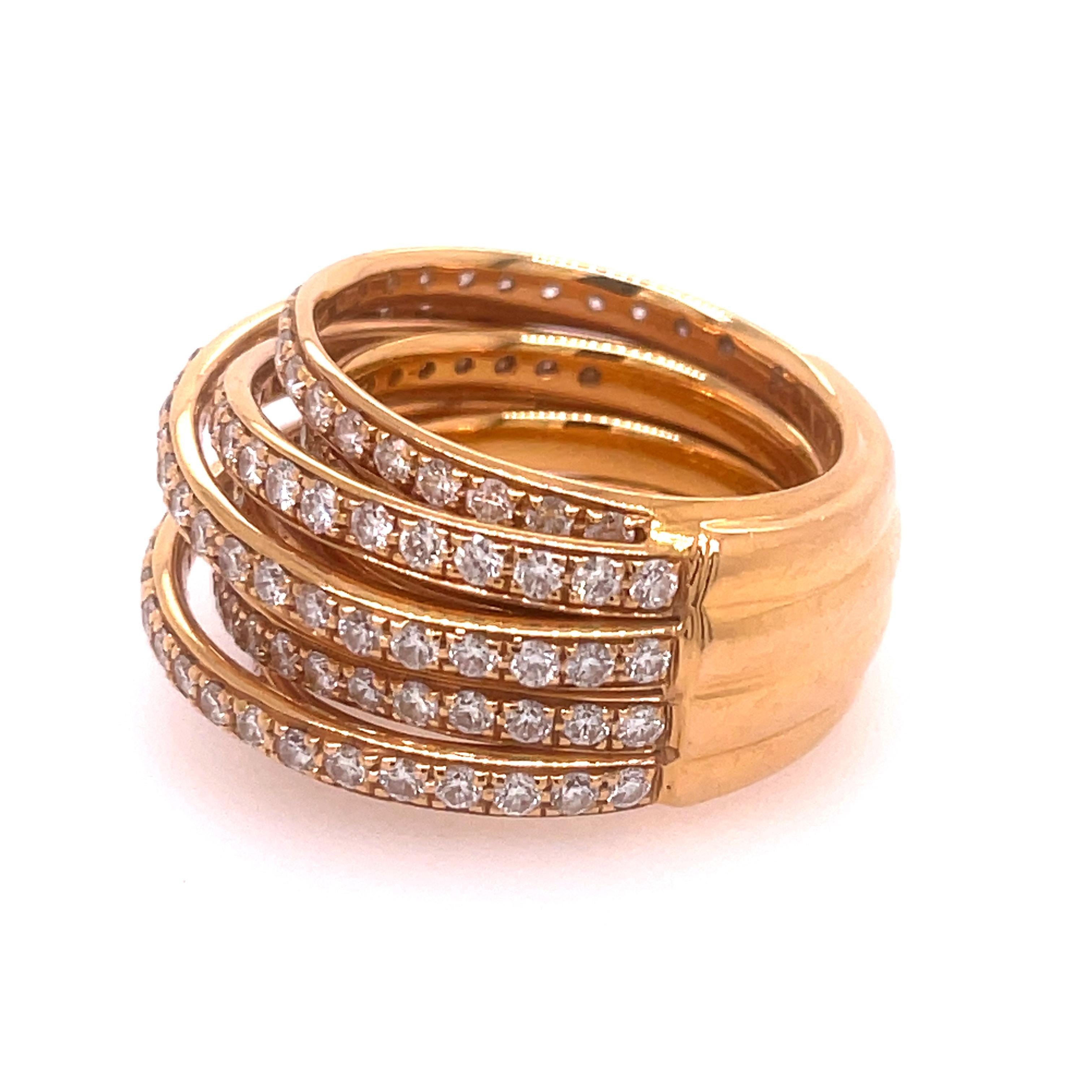 De Grisogono 18K Rose Gold Allegra Diamond Ring. Finger size 55 (7.5). Stamped DE GRISOGONO 55 AU 750. Ring can be sized up to one size up or down. 
