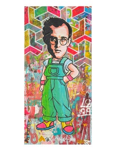 Dipinto acrilico su tavola di legno di Keith Haring, 72 x 35 in, di Degrupo
