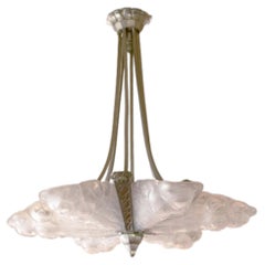 Degué Art Deco Chandelier Pendant, Frosted Glass, 1920s