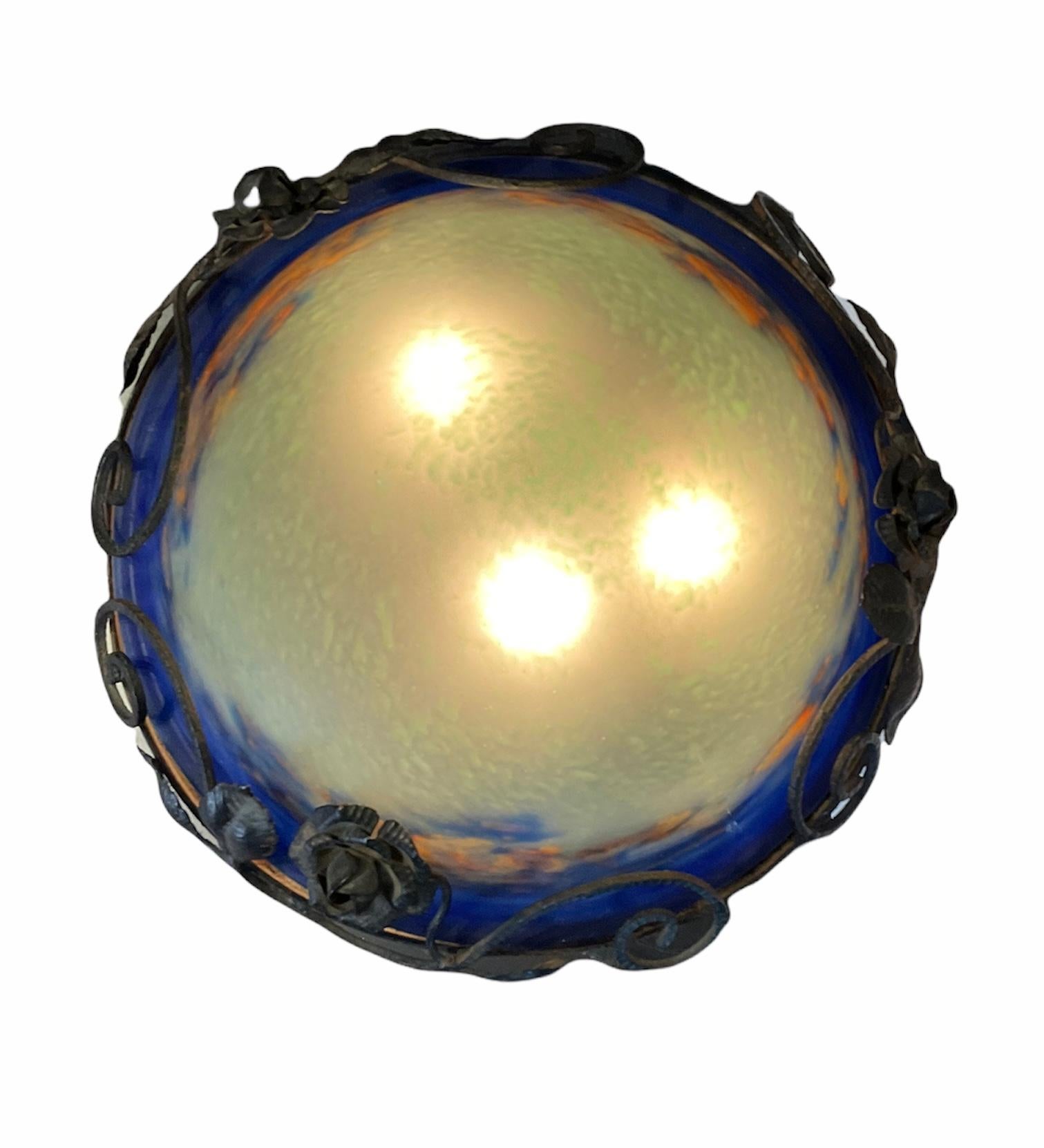 Degue Art Nouveau Style Hand Painted Lamp For Sale 4