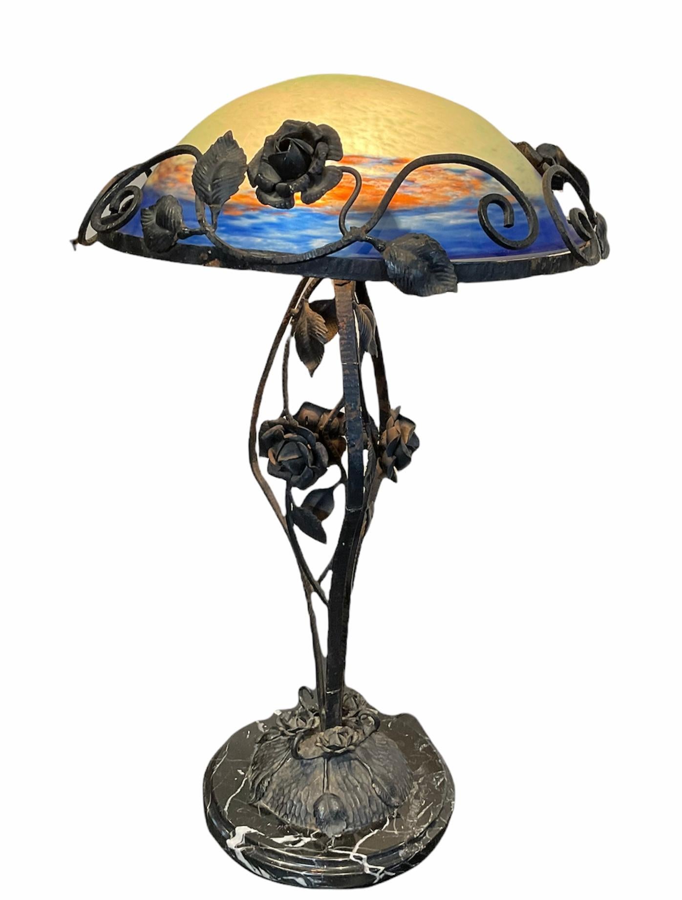 French Degue Art Nouveau Style Hand Painted Lamp For Sale