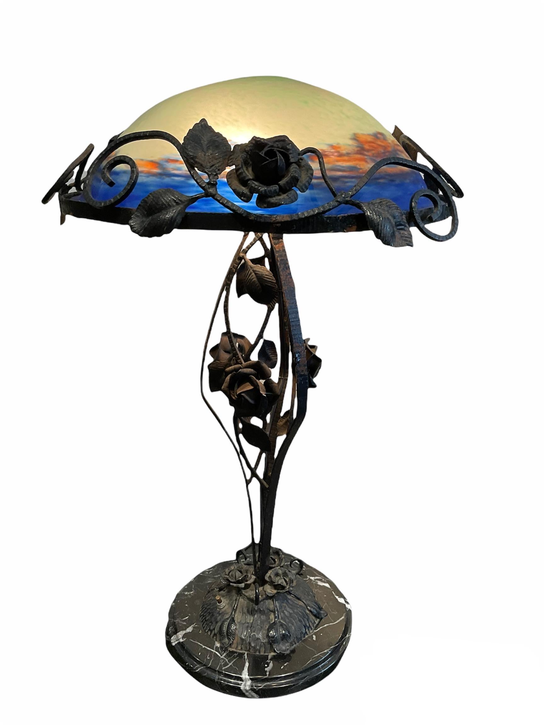 20th Century Degue Art Nouveau Style Hand Painted Lamp For Sale