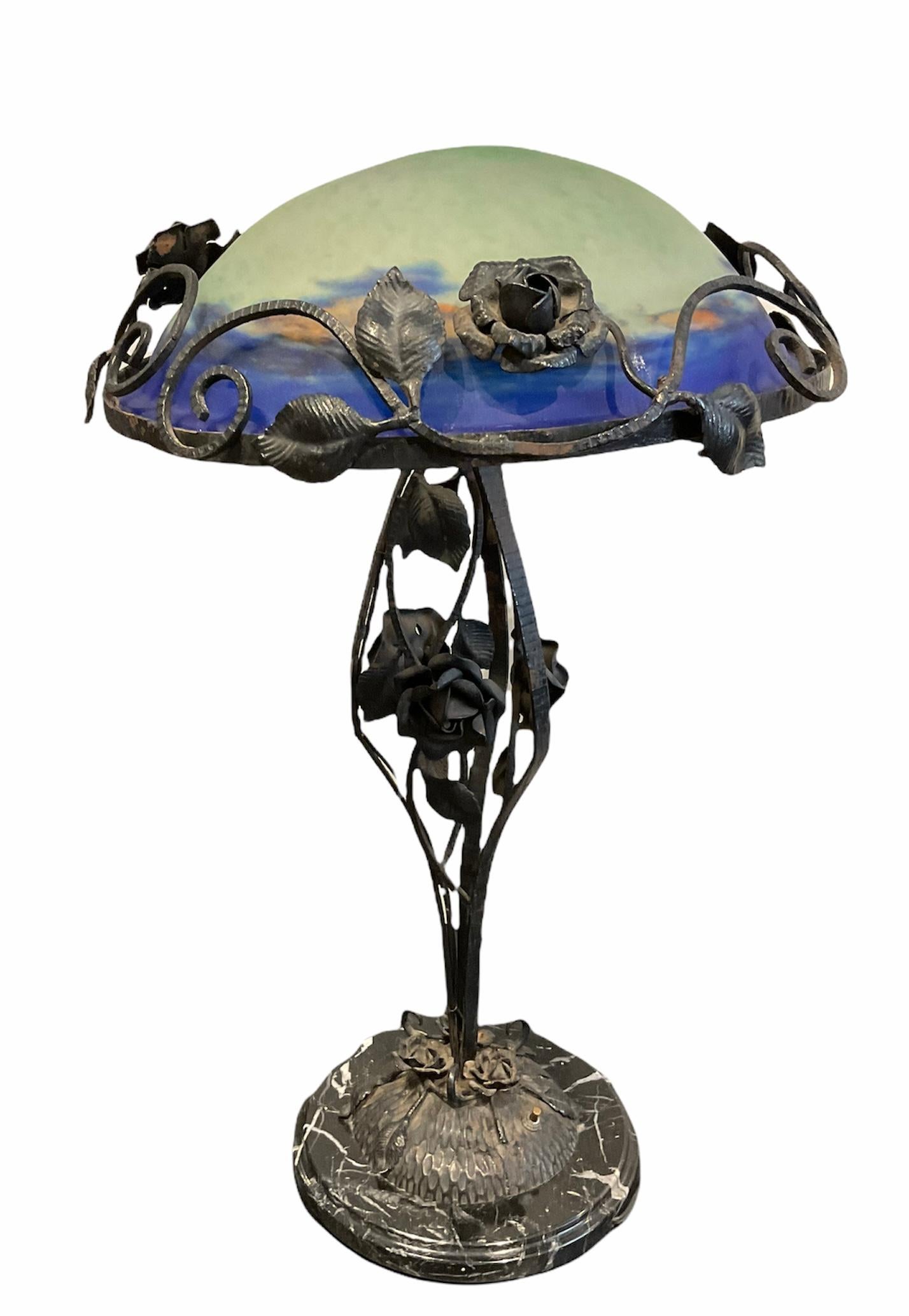 Degue Art Nouveau Style Hand Painted Lamp For Sale 1