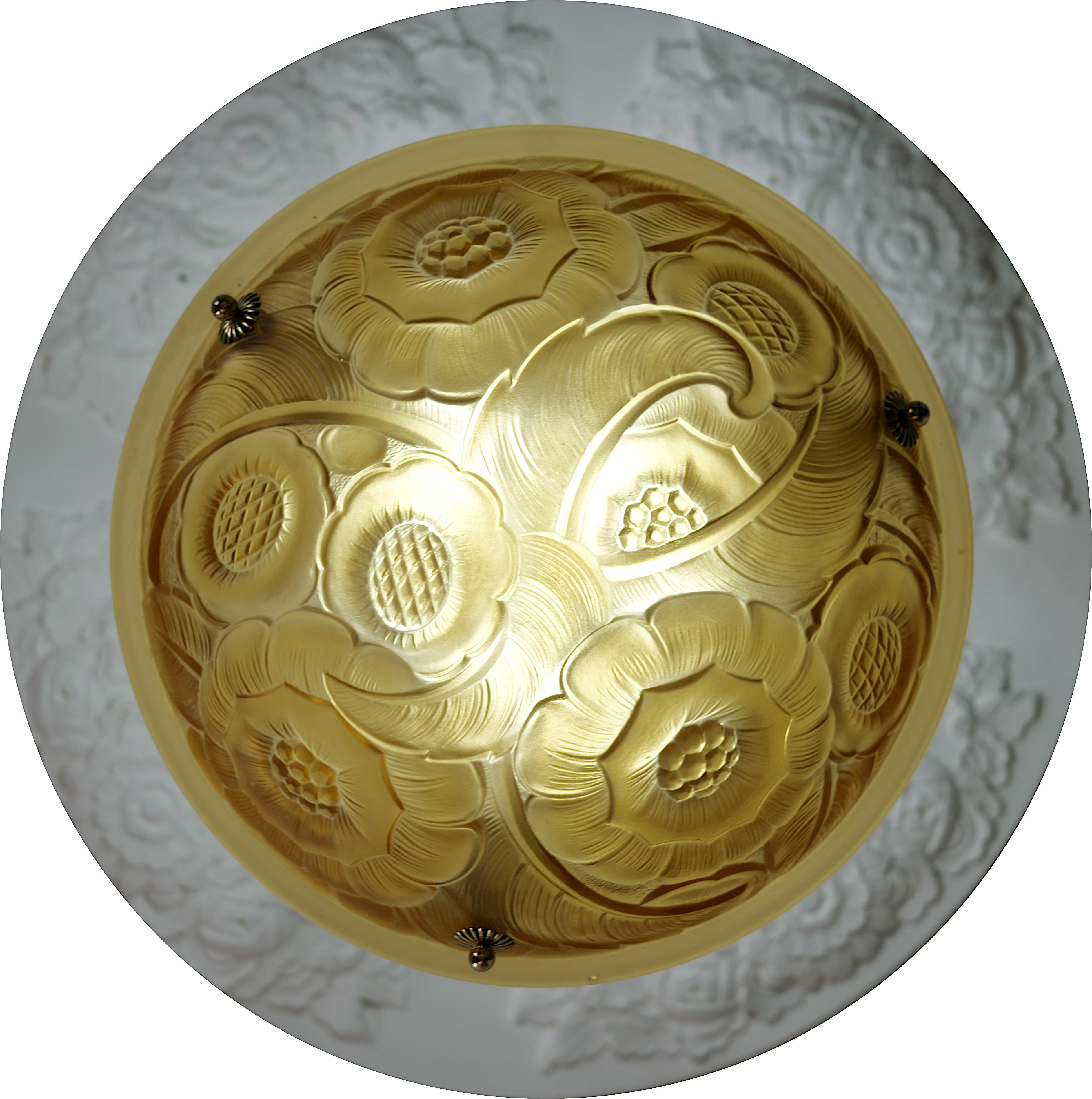 Art déco Lustre suspendu Art Déco français en ambre, fin des années 1920