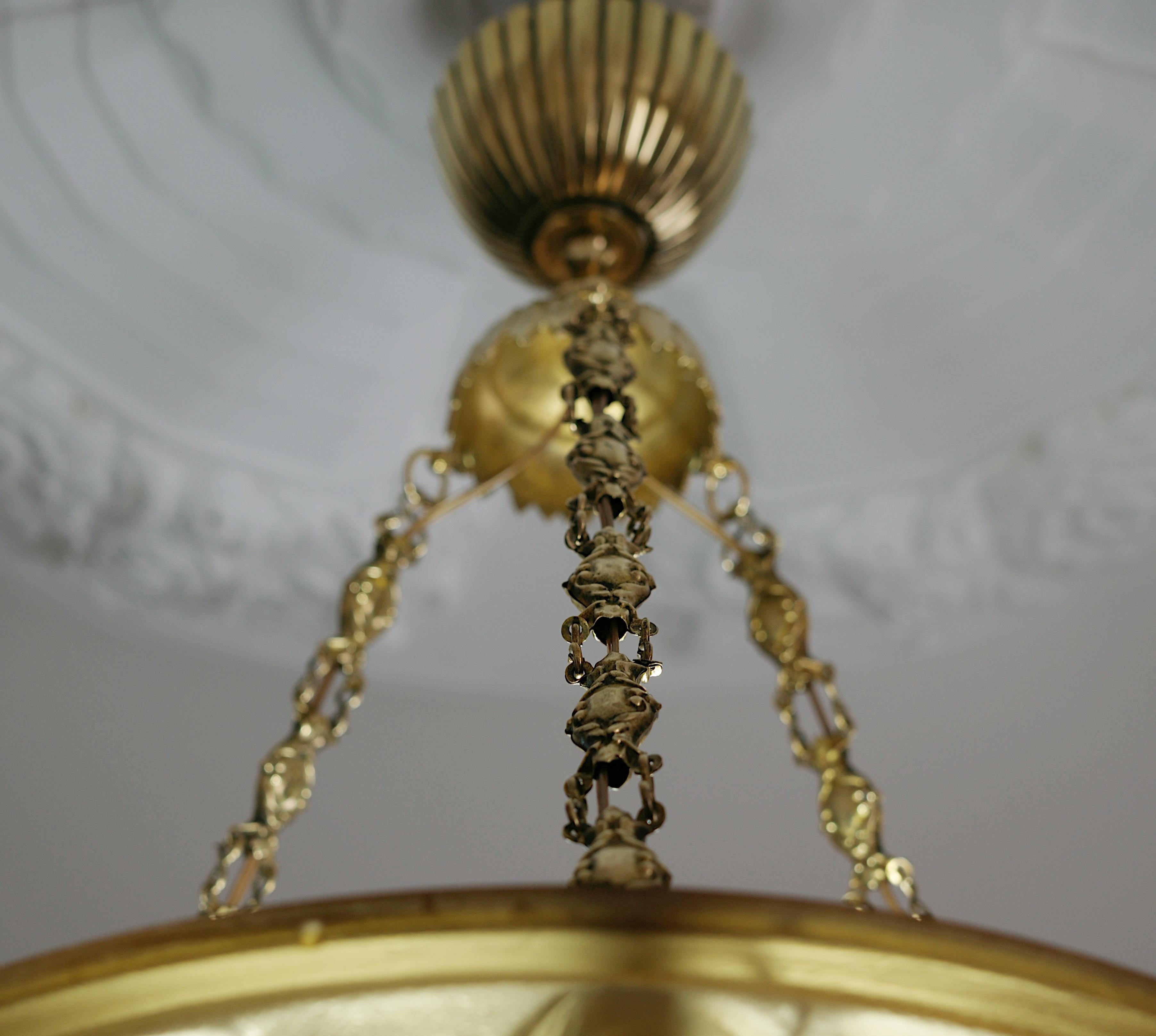 Laiton Lustre suspendu Art Déco français en ambre, fin des années 1920