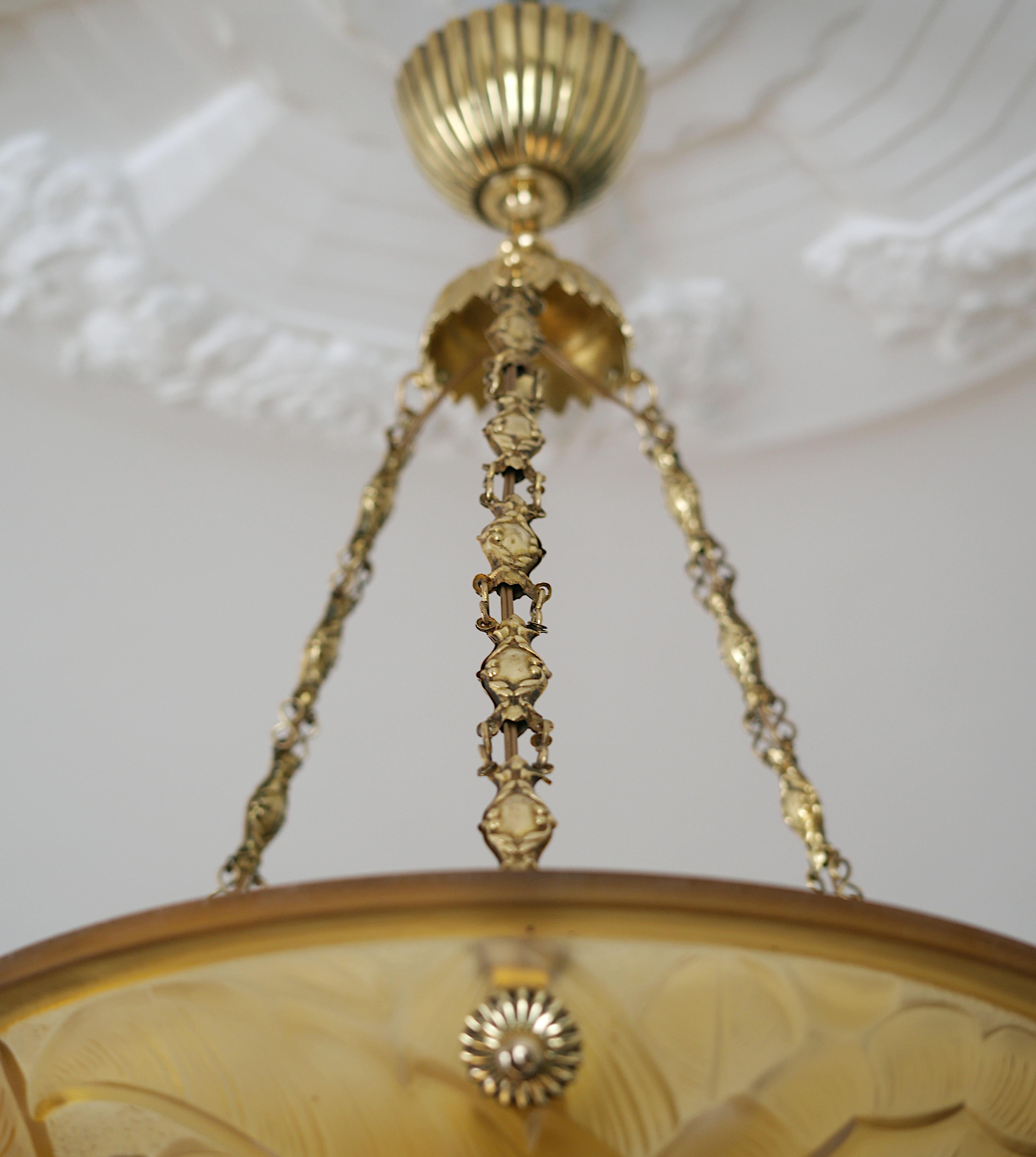 Lustre suspendu Art Déco français en ambre, fin des années 1920 1