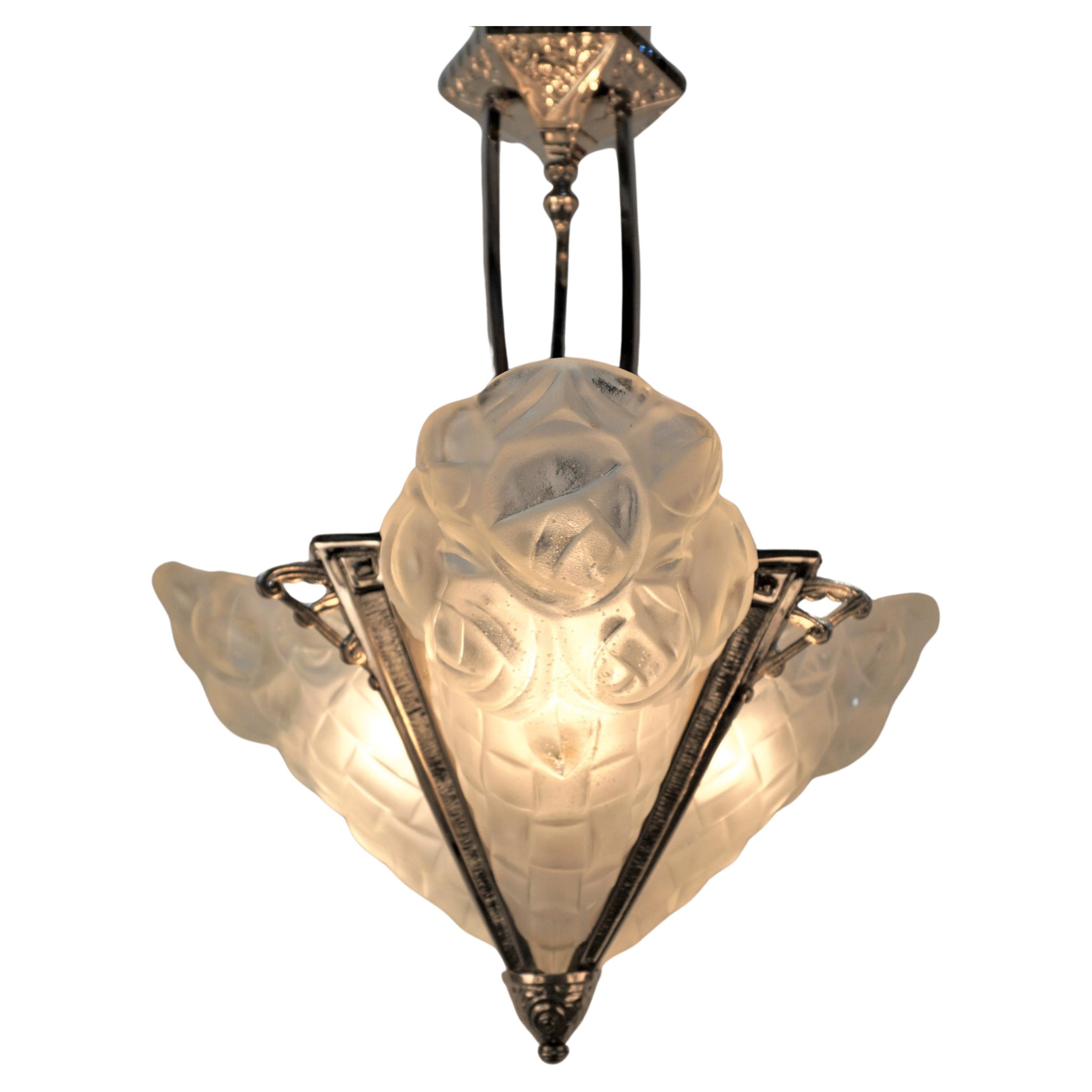 Degue French Art Deco Chandelier For Sale