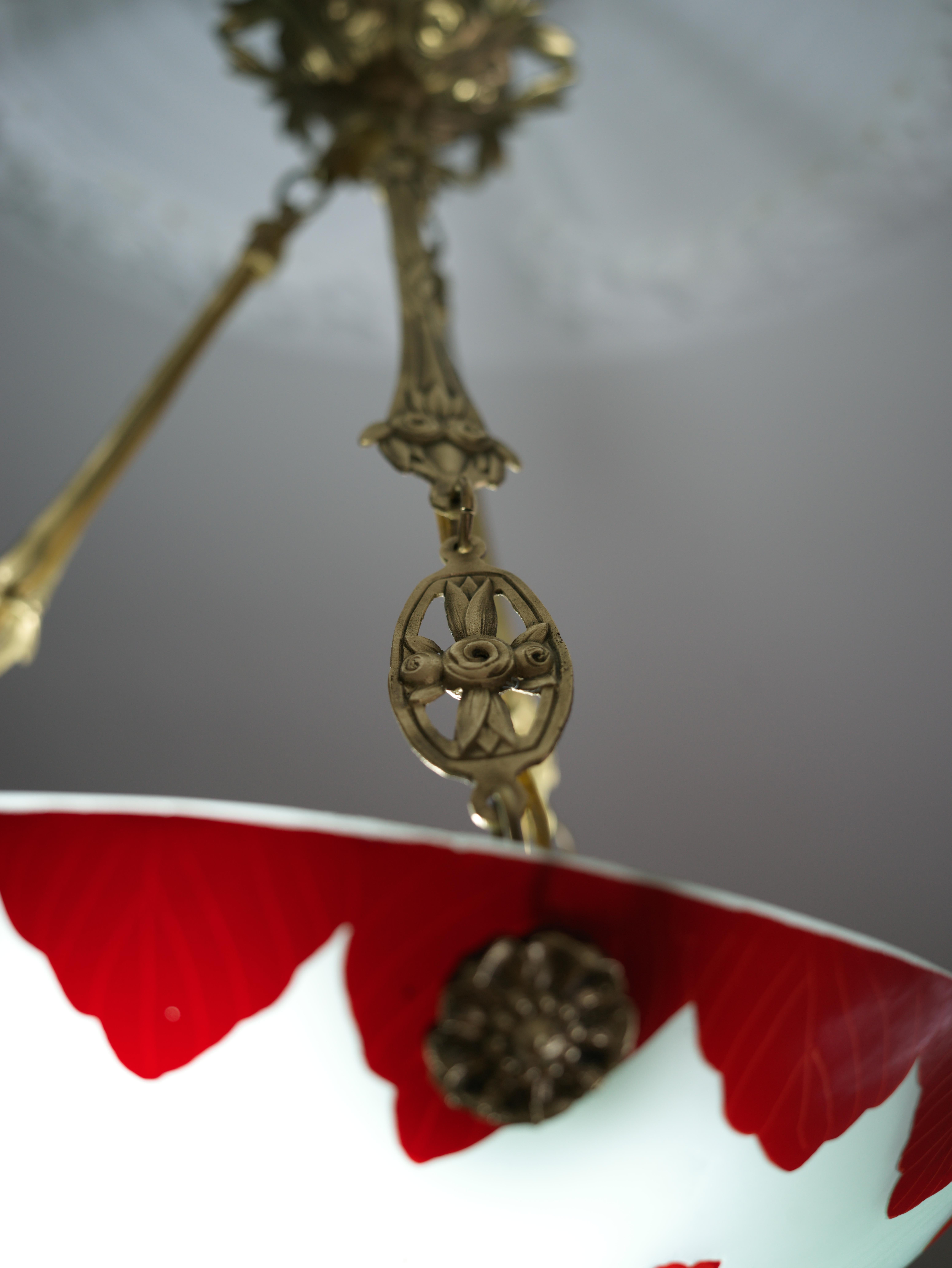 Lustre suspendu Art Déco français en verre gravé, années 1920 1