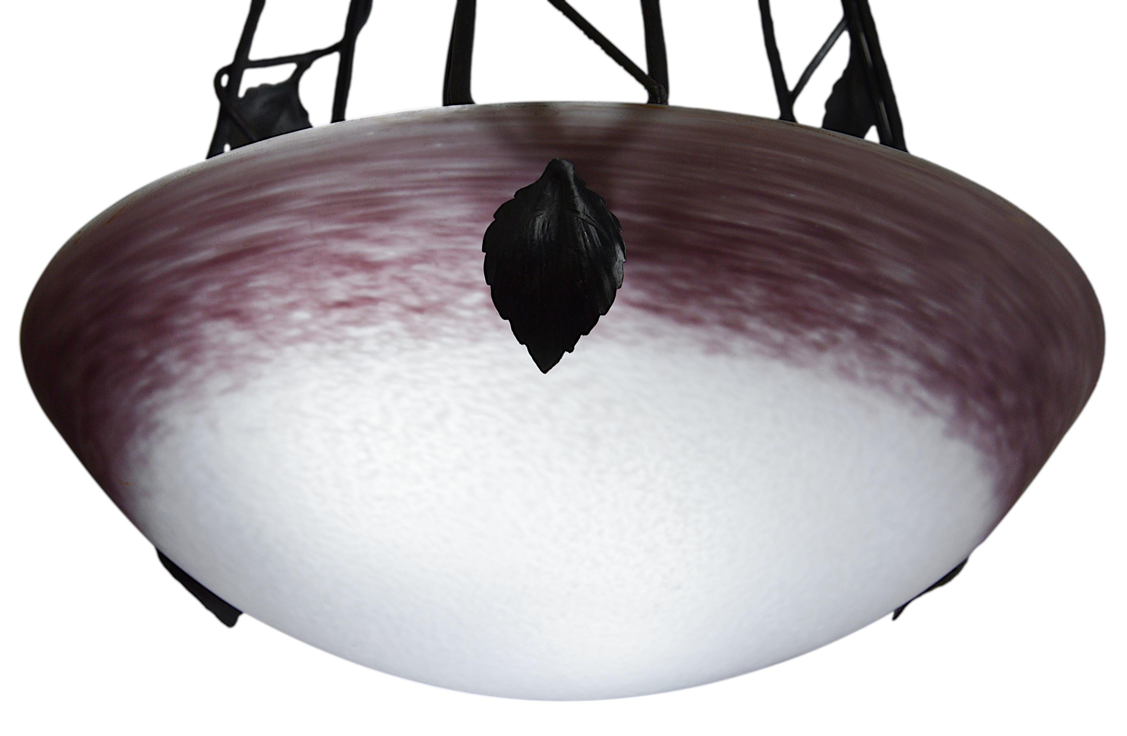 Glass DEGUE French Art Deco Pendant Chandelier, 1920 For Sale