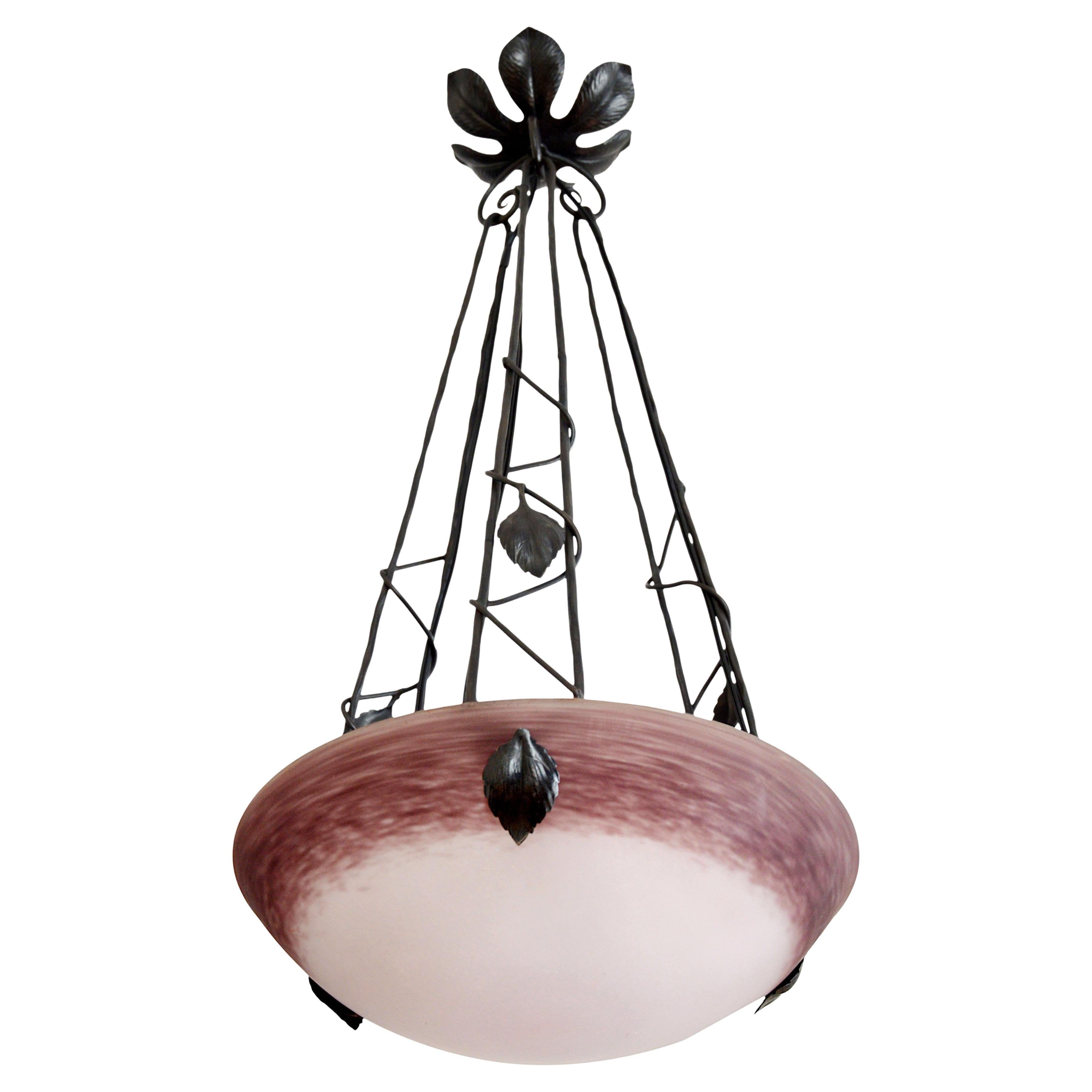 DEGUE French Art Deco Pendant Chandelier, 1920