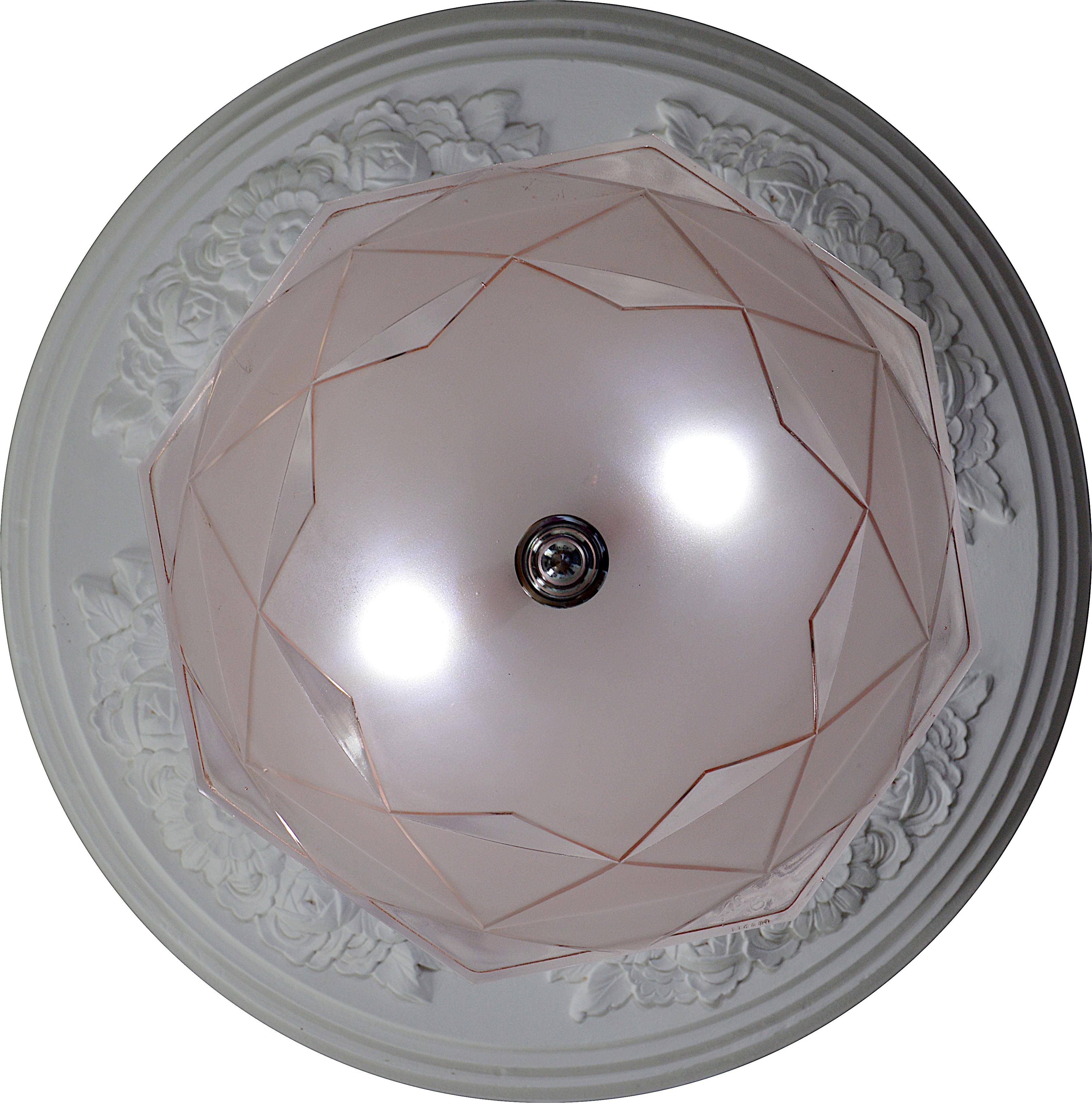 Degue French Art Deco Pink Pendant Chandelier, Early 1930s 2